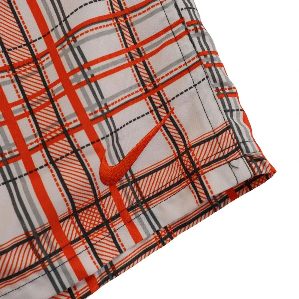 Nike Mens Orange Plaid Board Shorts Size 36 Swim Trunks Checkered Beachwear